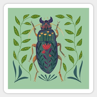 Pretty Whimsical Beetle Insect Art with flowers Sticker